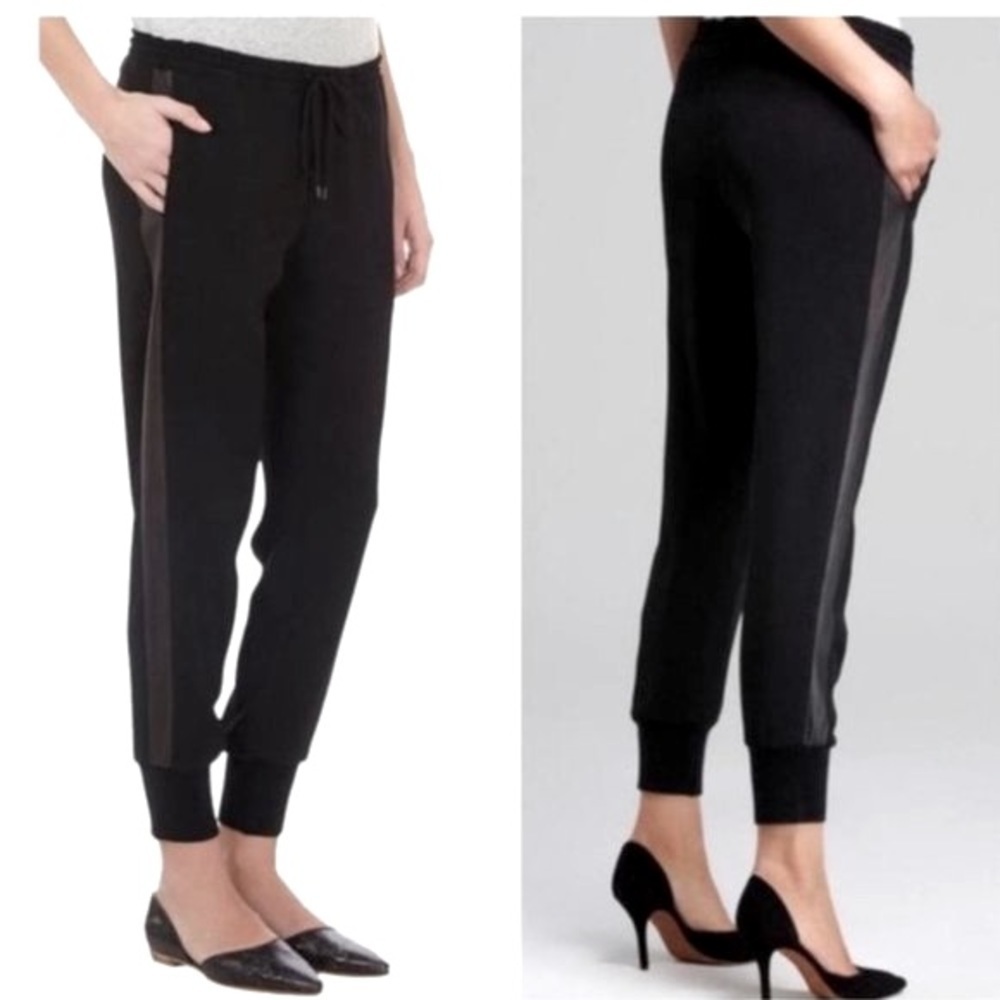Vince Black Viscose and Leather Striped Jogger Size S